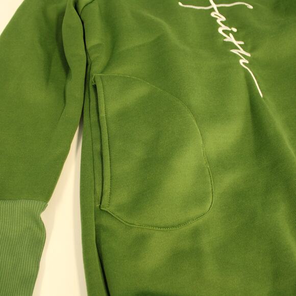 Ladies Hoodie Junior Sz XL Sweatshirt Faith LS pockets Embroidered Green Unique - Picture 10 of 11